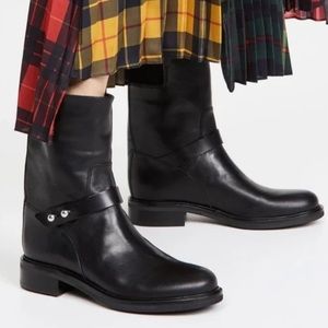 Rag & Bone Slayton Moto Boots in Black Burnished Leather Size 38